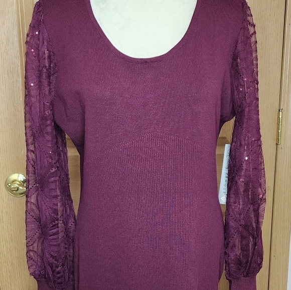 Lace Sleeve Ribbed Midi Dress Size XL - Wine Fall / winter plus size - Picture 6 of 16